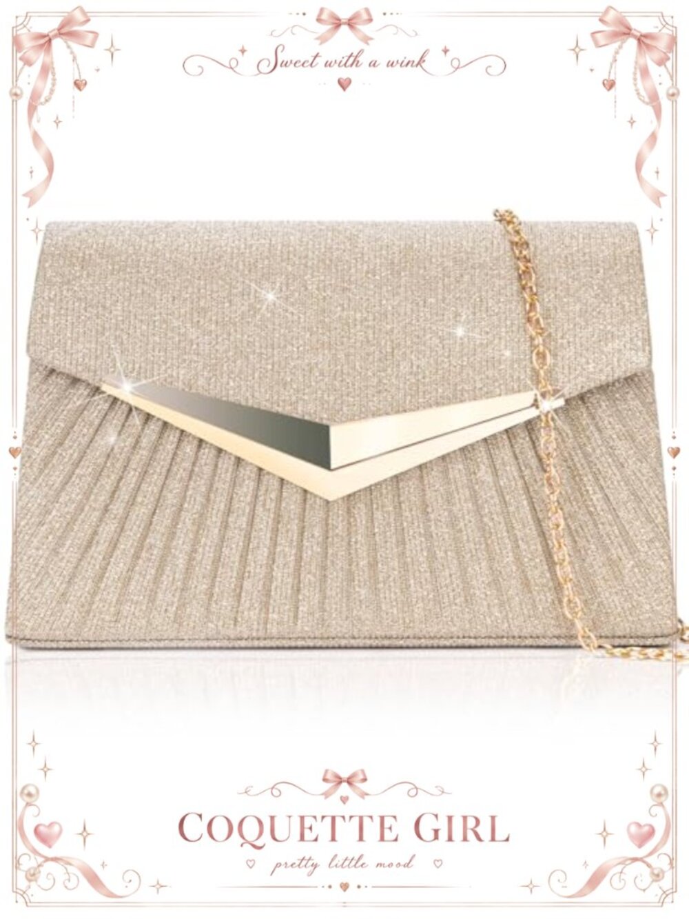 Pleated Sequins Evening Clutch with Detachable Chain Formal Purse